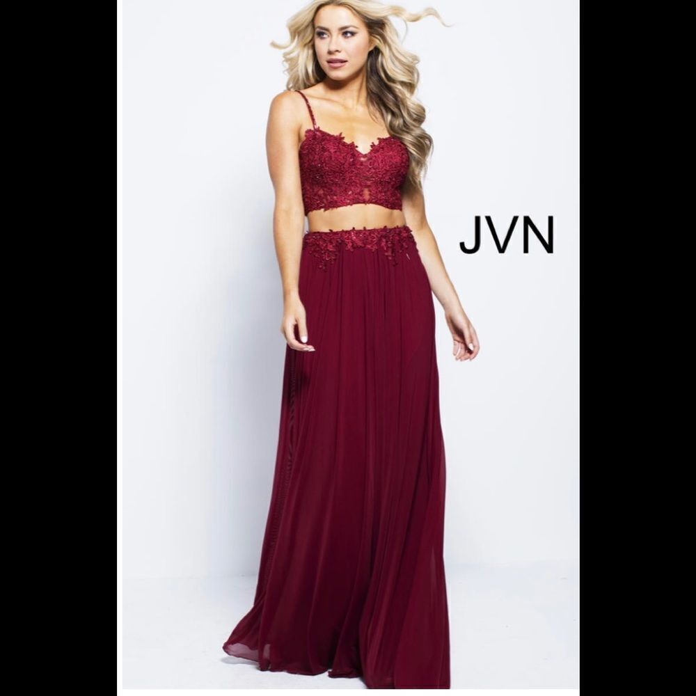 NEW JOVANI Style#JVN51117 burgundy 2 pieces appliqués formal maxi gown dress 8